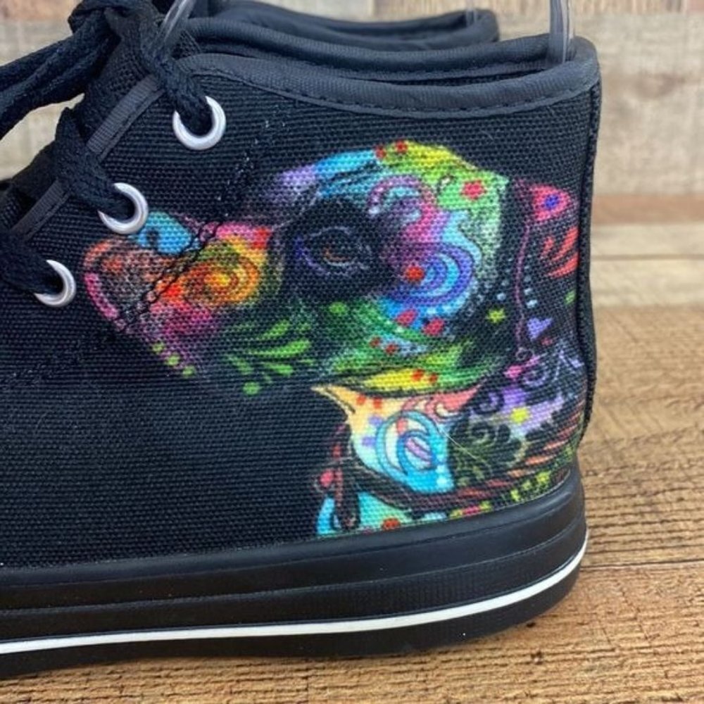 Black Multicolor Puppy Print Bootie Sneakers Womens 7 Lace Up - Picture 8 of 13